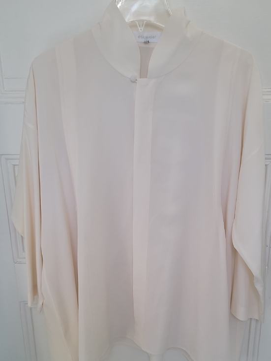 eskandar Tops - Eskandar Silk Swing Blouse Size 0 ( 4-6) Ivory Oversized Pleated Back Minimalist